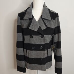 Jack by BB Dakota Striped Black and Gray Peacoat